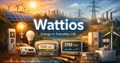 Artistic featured image showing wattios concept with solar panels, appliances, power meters, electric car and renewable energy elements in one modern energy scene