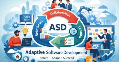 Illustration showing adaptive software development cycle with speculation collaboration and learning phases around ASD in an agile team environment